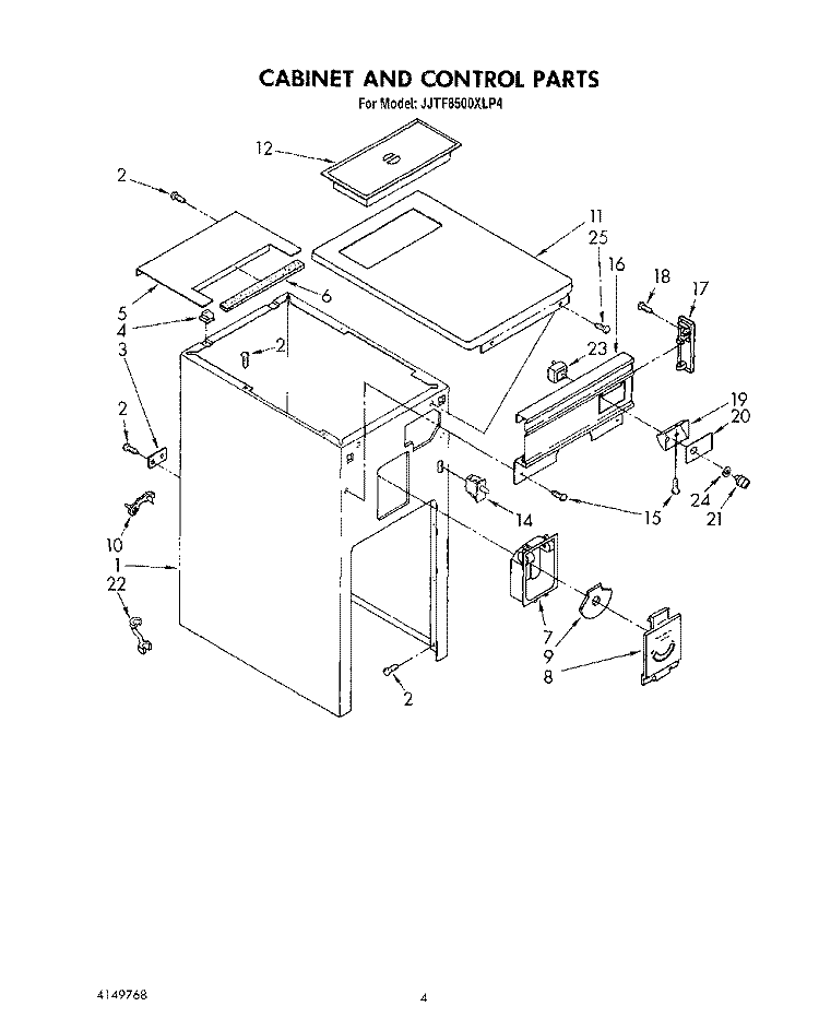 CABINET AND CONTROL Diagram and Parts List for JJTF8500XLP4  Whirlpool Trash Compactor