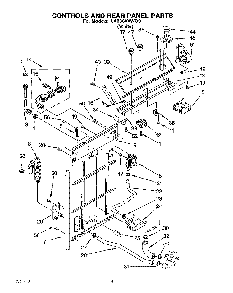 CONTROLS AND REAR PANEL Diagram and Parts List for LA8860XWQ0  Whirlpool Washer