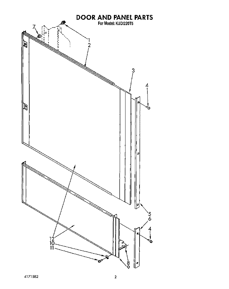 DOOR AND PANEL Diagram and Parts List for KUDI220T5  KitchenAid Dishwasher