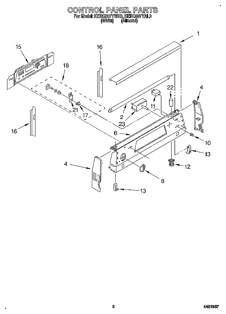 CONTROL PANEL Diagram and Parts List for KERC507YAL3  KitchenAid Range