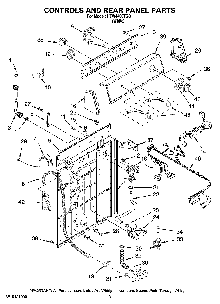 CONTROLS AND REAR PANEL PARTS Diagram and Parts List for HTW4400TQ0  Whirlpool Washer