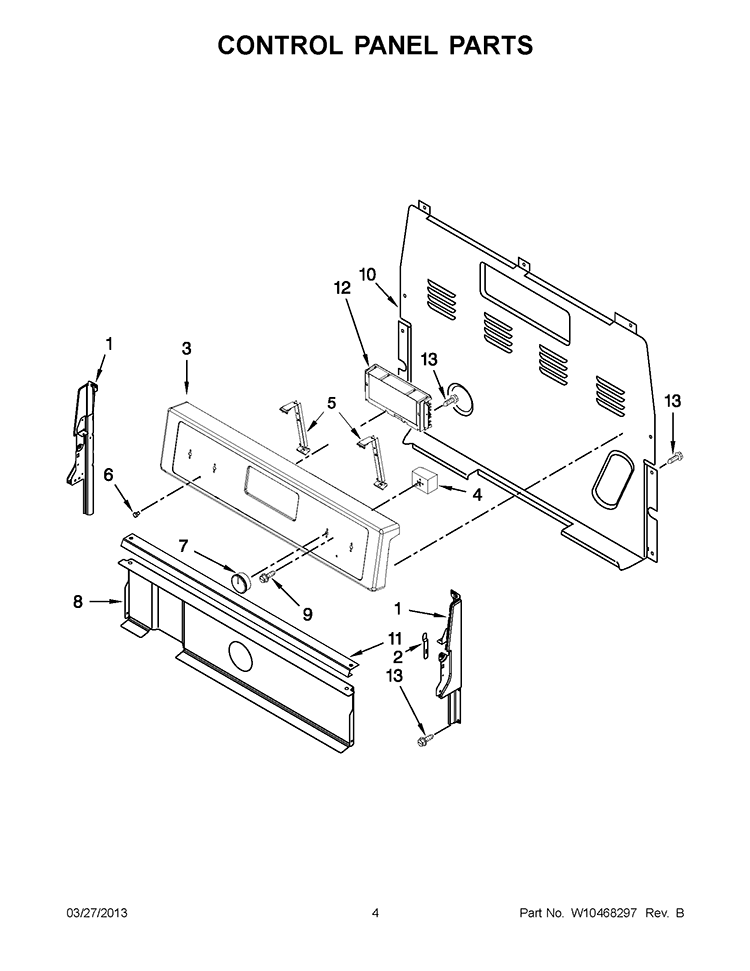 CONTROL PANEL PARTS Diagram and Parts List for WFE330W0AS0  Whirlpool Range