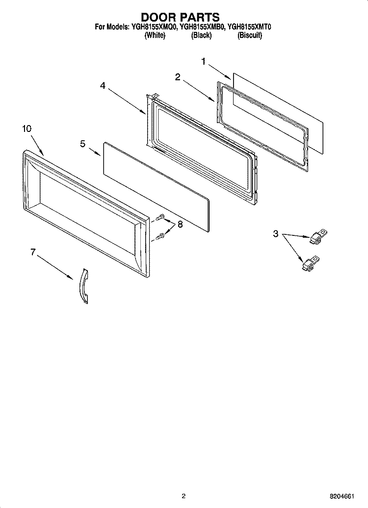 DOOR PARTS Diagram and Parts List for YGH8155XMB0  Whirlpool Microwave