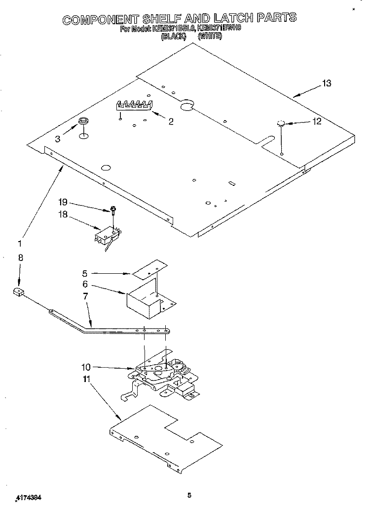 COMPONENT SHELF AND LATCH Diagram and Parts List for KEMI371BBL0  KitchenAid Wall Oven