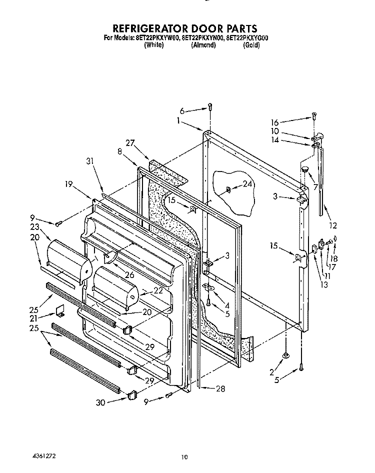 REFRIGERATOR DOOR Diagram and Parts List for 8ET22PKXYN00  Whirlpool Refrigerator