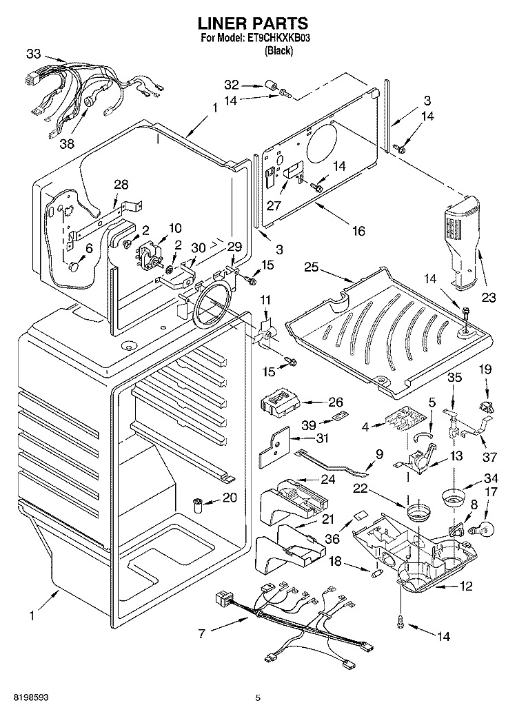 LINER PARTS Diagram and Parts List for ET9CHKXKB03  Whirlpool Refrigerator