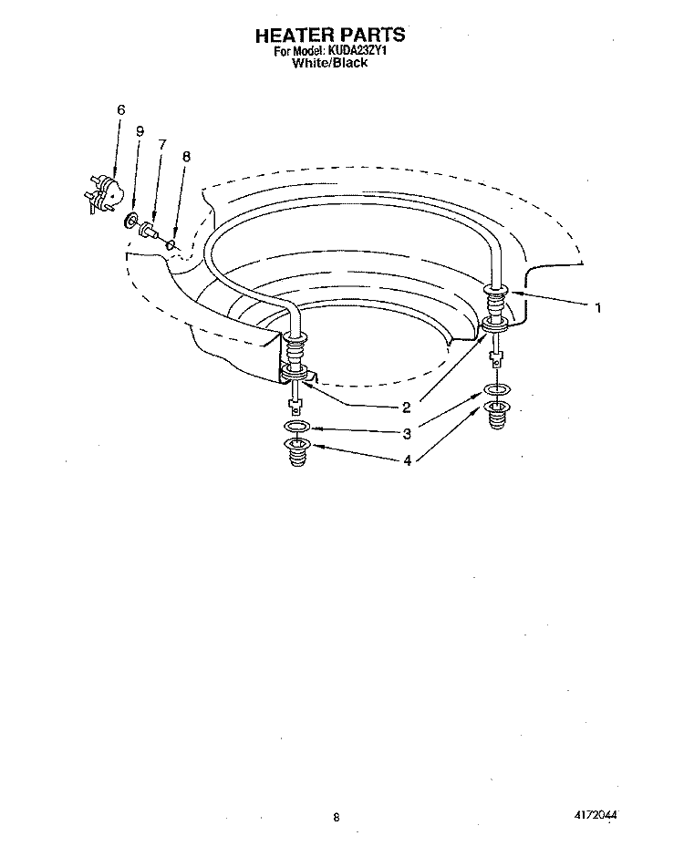 HEATER Diagram and Parts List for KUDA23ZY1  KitchenAid Dishwasher