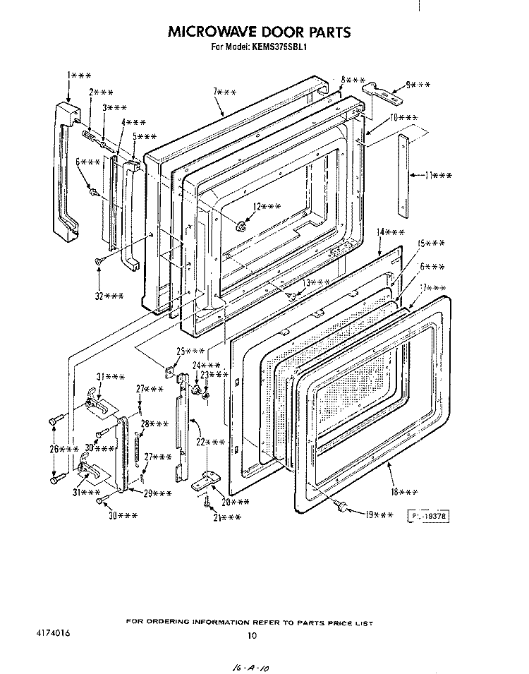 MICROWAVE DOOR Diagram and Parts List for KEMS375SBL1  KitchenAid Microwave Oven Combo