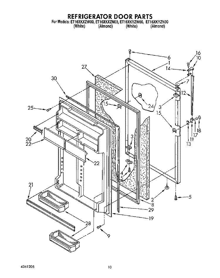 REFRIGERATOR DOOR, LIT/OPTIONAL Diagram and Parts List for ET16XKYZN00  Whirlpool Refrigerator