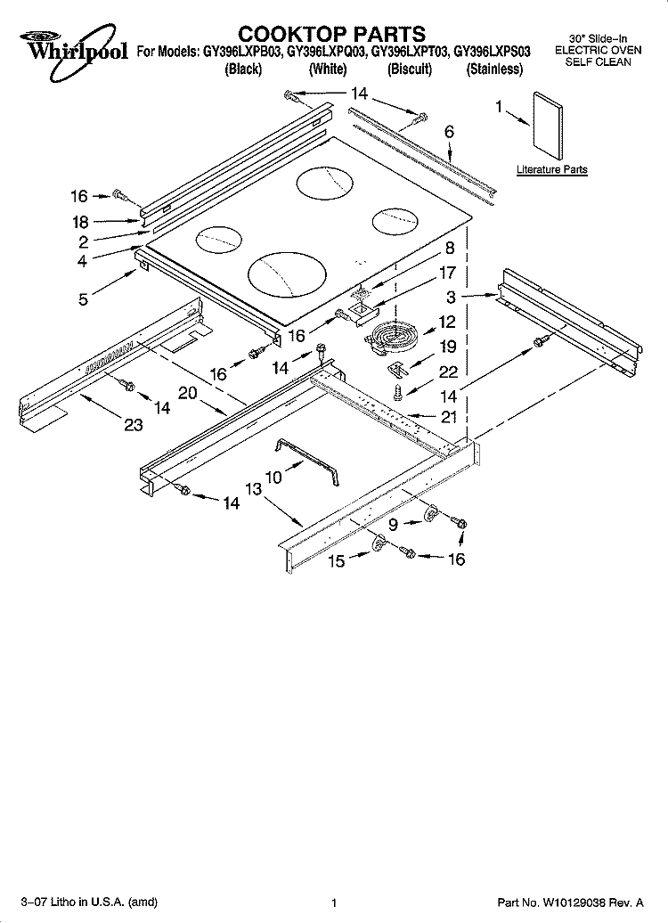 COOKTOP PARTS Diagram and Parts List for GY396LXPB03  Whirlpool Range