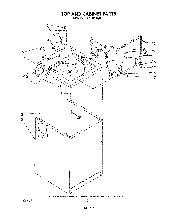 TOP AND CABINET , LITERATURE AND OPTIONAL Diagram and Parts List for LA7001XTW0  Whirlpool Washer