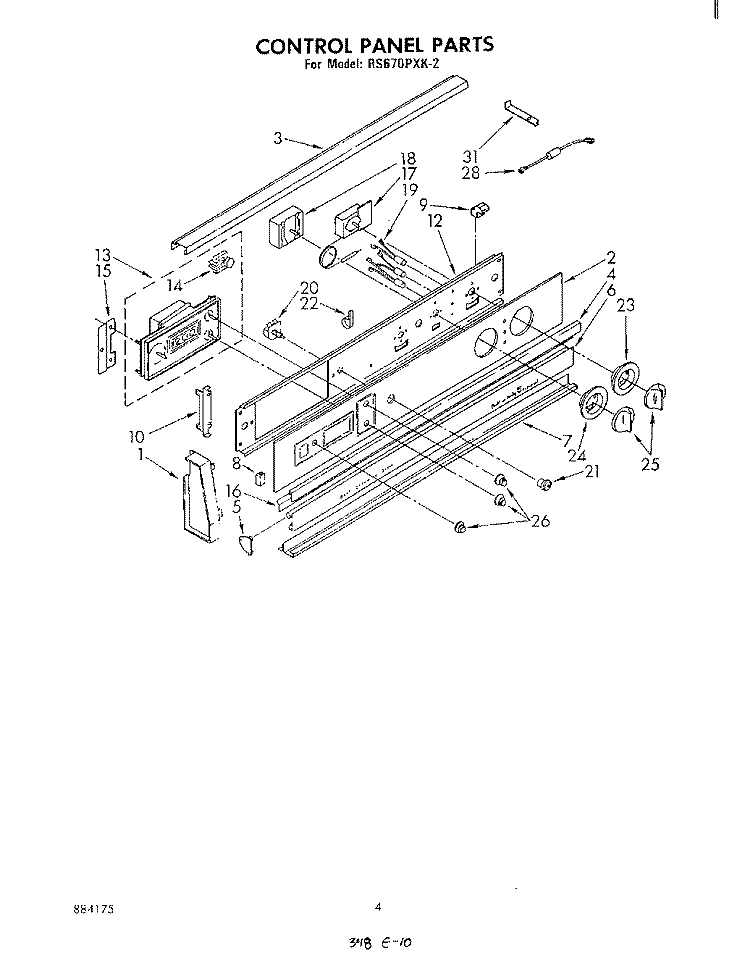 CONTROL PANEL Diagram and Parts List for RS670PXK2  Whirlpool Range