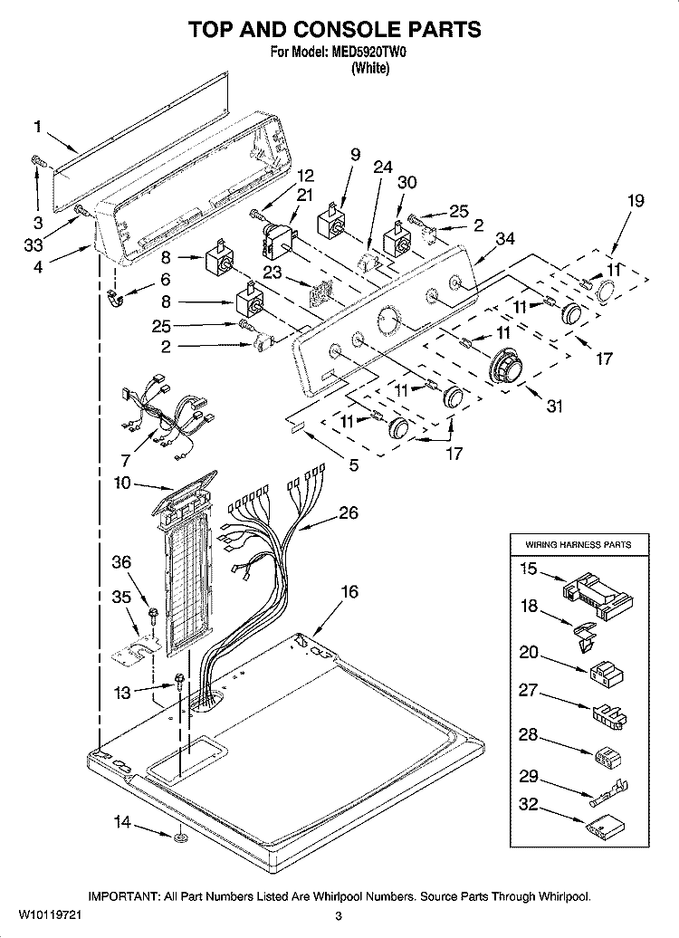 TOP AND CONSOLE PARTS Diagram and Parts List for MED5920TW0  Maytag Dryer