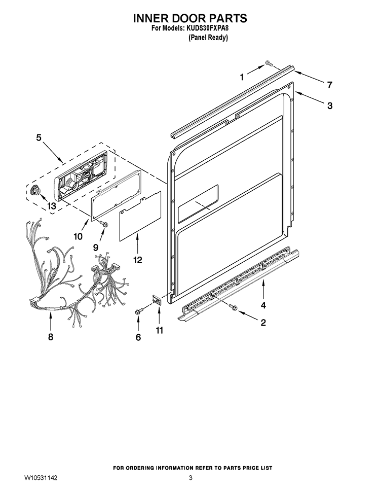 INNER DOOR PARTS Diagram and Parts List for KUDS30FXPA8  KitchenAid Dishwasher
