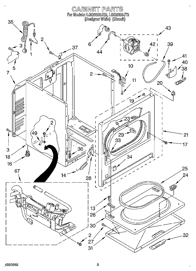 CABINET Diagram and Parts List for LGQ8800JT2  Whirlpool Dryer
