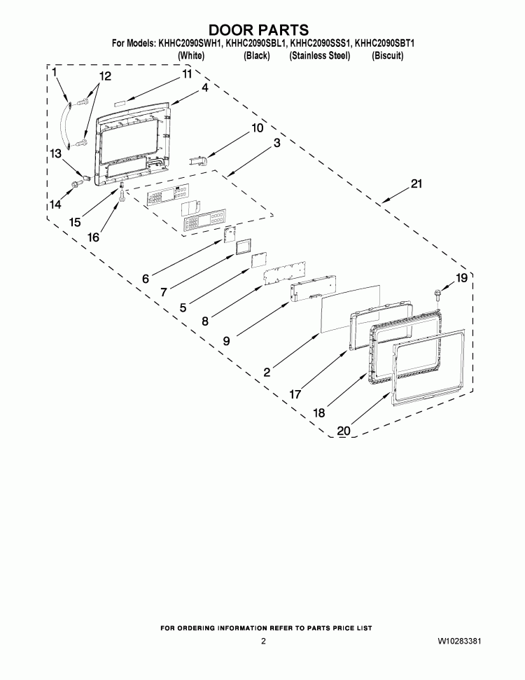 DOOR PARTS Diagram and Parts List for KHHC2090SBT1  KitchenAid Microwave