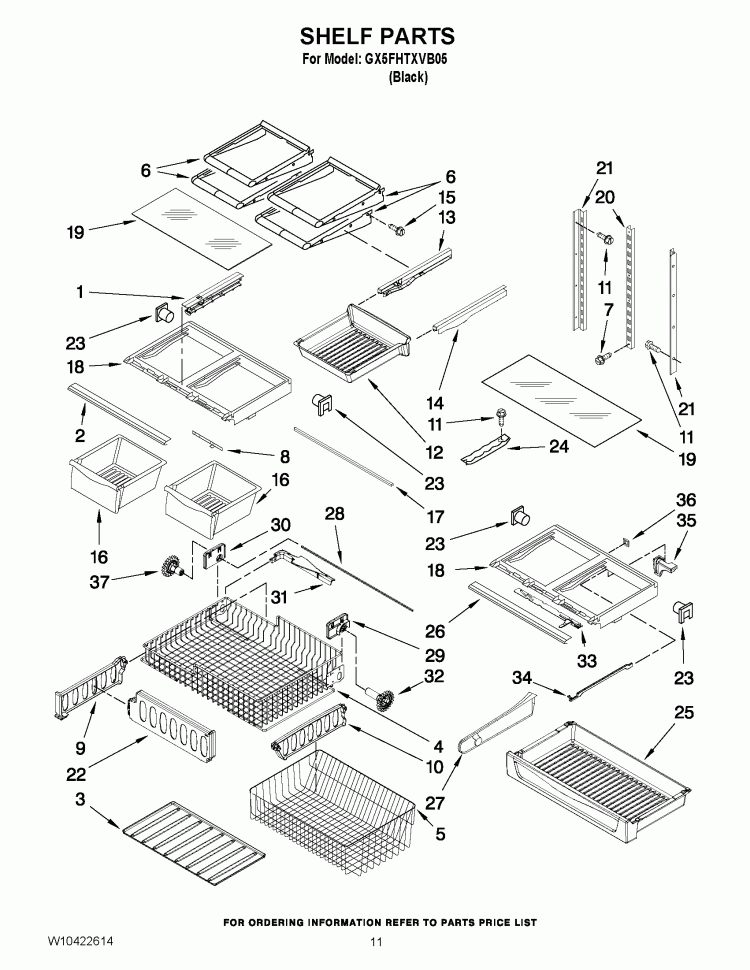 SHELF PARTS Diagram and Parts List for GX5FHTXVB05  Whirlpool Refrigerator