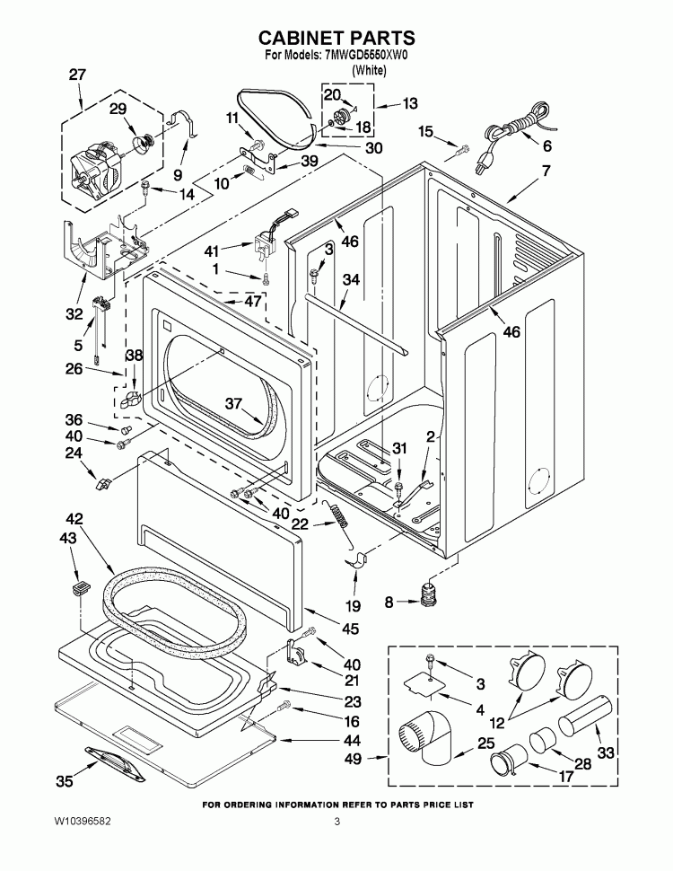 CABINET PARTS Diagram and Parts List for 7MWGD5550XW0  Whirlpool Dryer