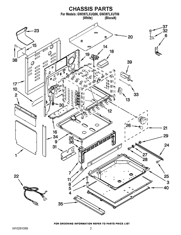 CHASSIS PARTS Diagram and Parts List for GW397LXUT06  Whirlpool Range