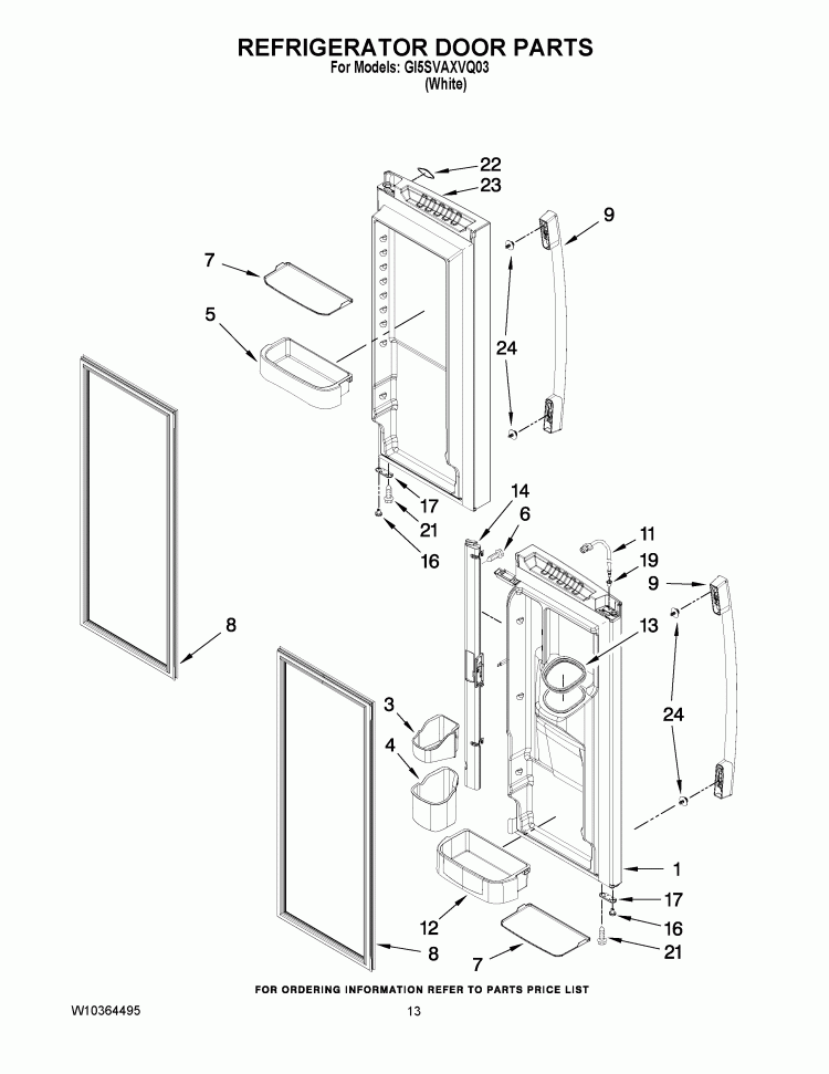 REFRIGERATOR DOOR PARTS Diagram and Parts List for GI5SVAXVQ03  Whirlpool Refrigerator