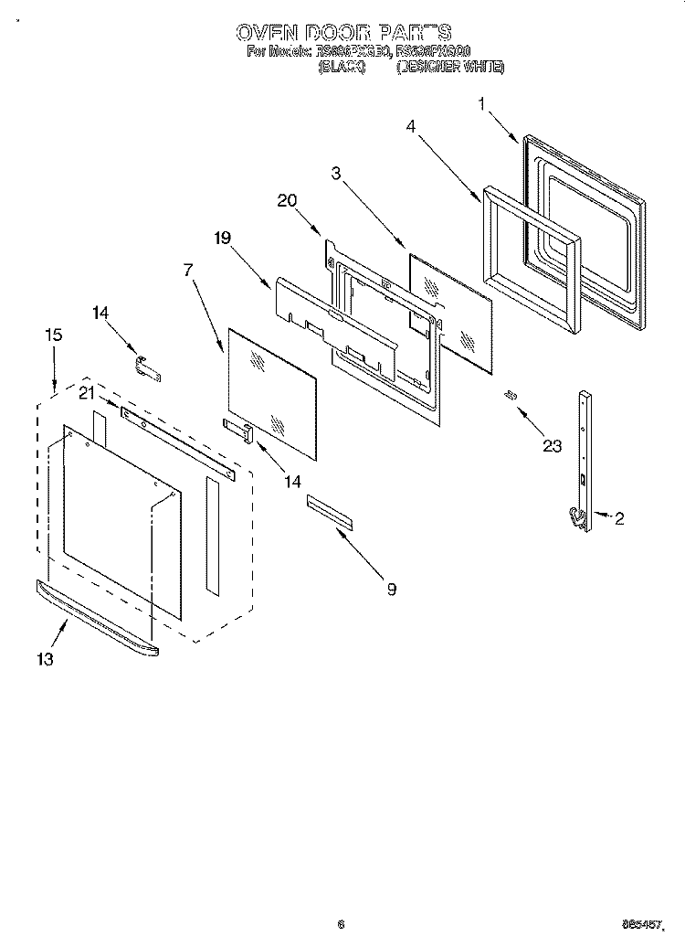 OVEN DOOR Diagram and Parts List for RS696PXGQ0  Whirlpool Range