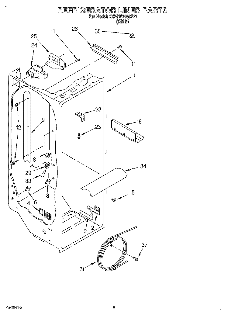 REFRIGERATOR LINER Diagram and Parts List for 3XKGN7050F01  Whirlpool Refrigerator