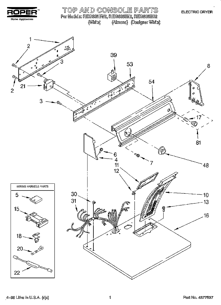 SECTION Diagram and Parts List for REX4635EQ2  Roper Dryer