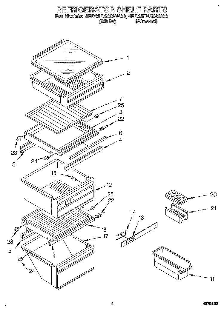 REFRIGERATOR SHELF Diagram and Parts List for 4ED25DQXAW00  Whirlpool Refrigerator