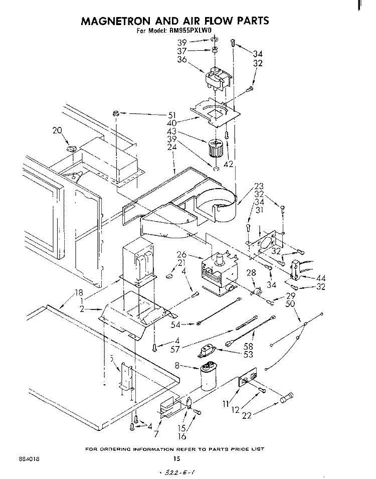 MAGNETRON AND AIR FLOW Diagram and Parts List for RM955PXLW0  Whirlpool Microwave Oven Combo