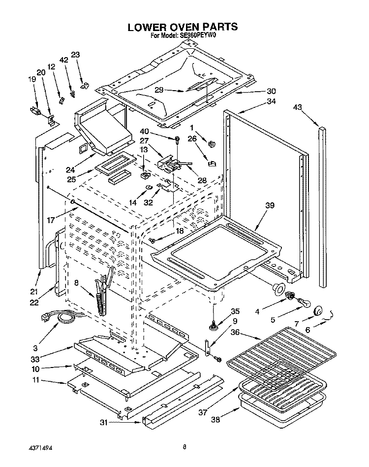 LOWER OVEN Diagram and Parts List for SE960PEYW0  Whirlpool Range