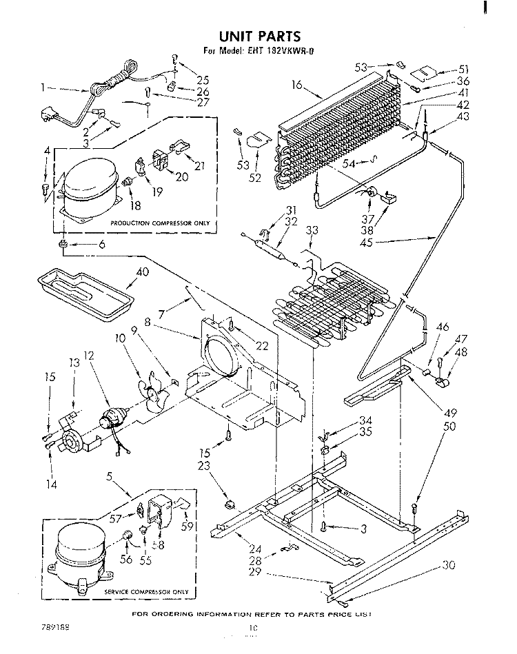 UNIT , NOT ILLUSTRATED AND OPTIONAL Diagram and Parts List for EHT182VKWR0  Whirlpool Refrigerator