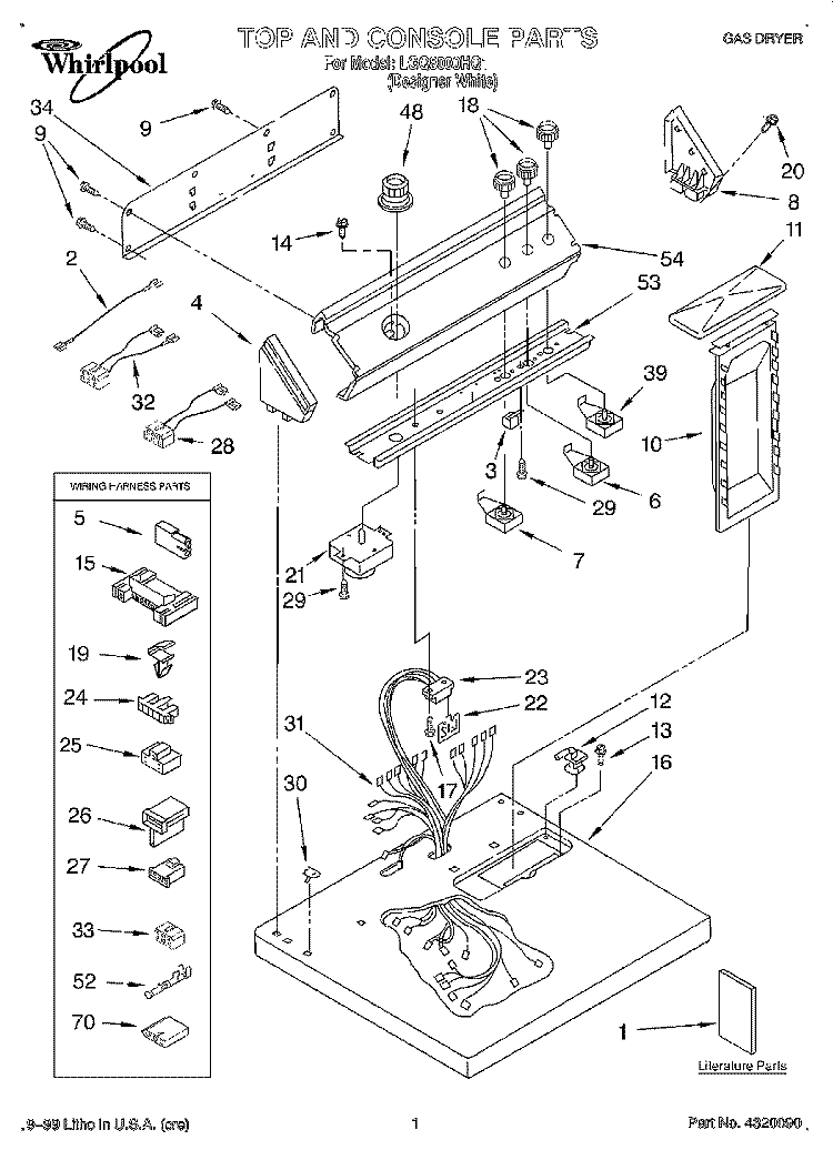 TOP AND CONSOLE, LIT/OPTIONAL Diagram and Parts List for LGQ8000HQ1  Whirlpool Dryer
