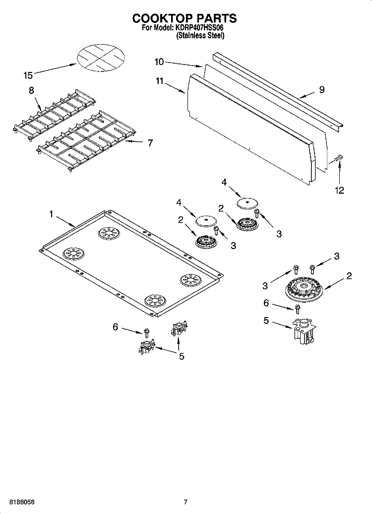 COOKTOP PARTS Diagram and Parts List for KDRP407HSS06  KitchenAid Range