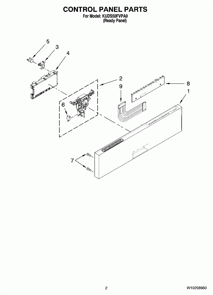 CONTROL PANEL PARTS Diagram and Parts List for KUDS50FVPA0  KitchenAid Dishwasher