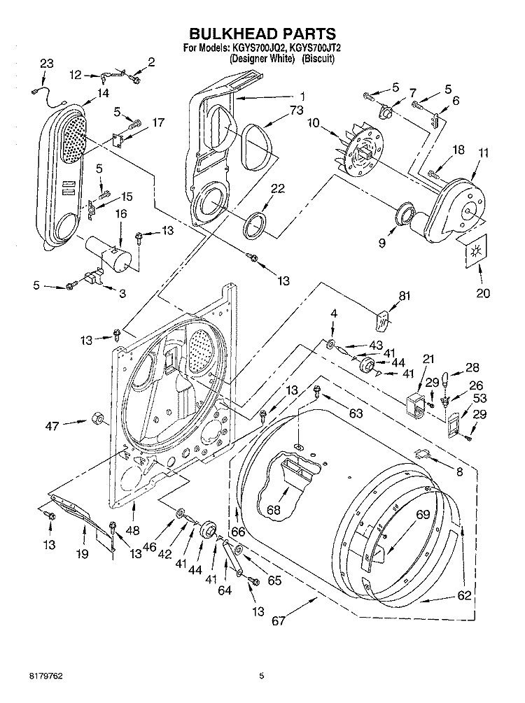 BULKHEAD Diagram and Parts List for KGYS700JT2  KitchenAid Dryer