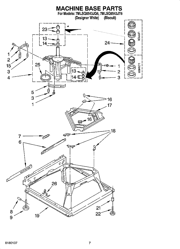 MACHINE BASE PARTS Diagram and Parts List for 7MLSQ8543JT6  Whirlpool Washer