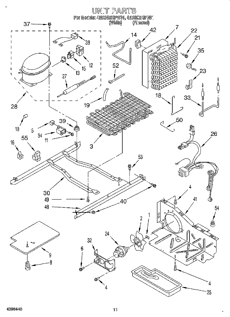 UNIT Diagram and Parts List for 4ED20ZKIFW01  Whirlpool Refrigerator