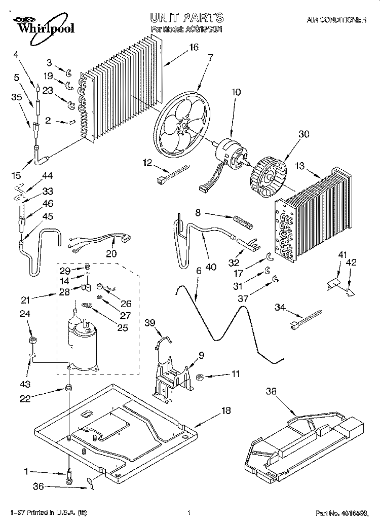UNIT, LITERATURE Diagram and Parts List for ACQ184XD1  Whirlpool Air Conditioner
