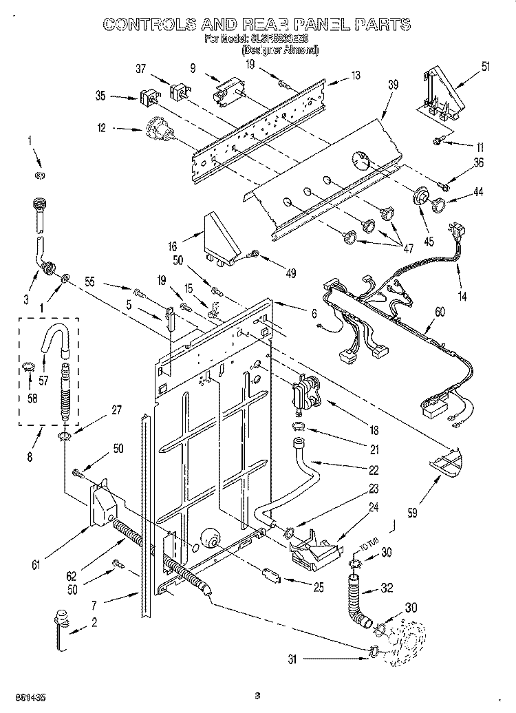 CONTROLS AND REAR PANEL Diagram and Parts List for 8LSR5233EZ0  Whirlpool Washer