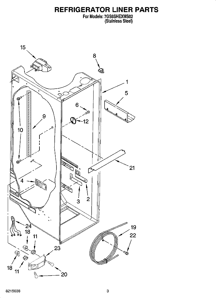 REFRIGERATOR LINER PARTS Diagram and Parts List for 7GS6SHEXMS02  Whirlpool Refrigerator