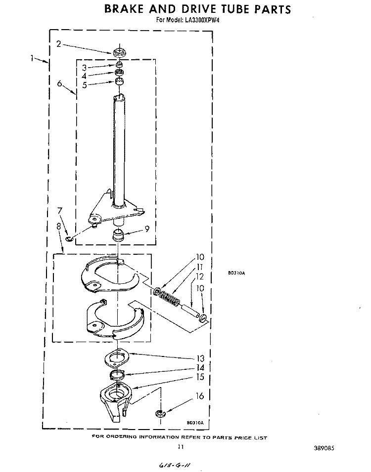 BRAKE AND DRIVE TUBE Diagram and Parts List for LA3300XPW4  Whirlpool Washer