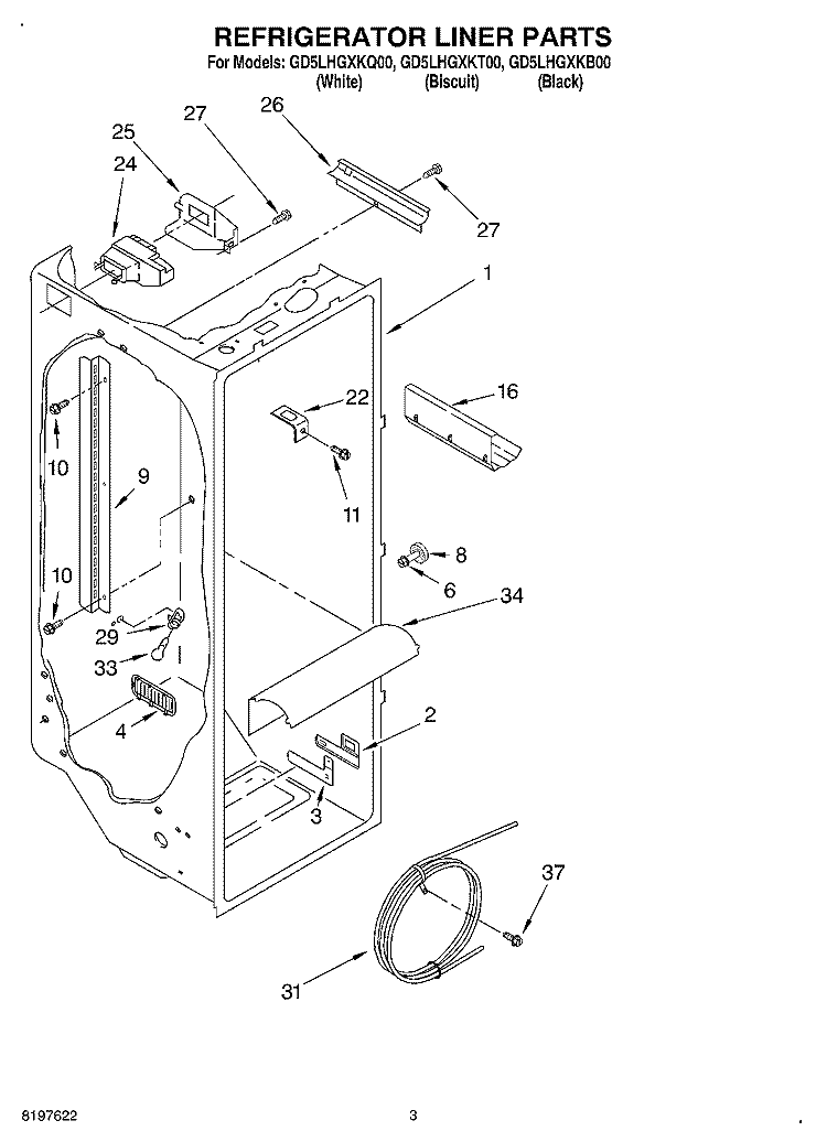 REFRIGERATOR LINER Diagram and Parts List for GD5LHGXKQ00  Whirlpool Refrigerator