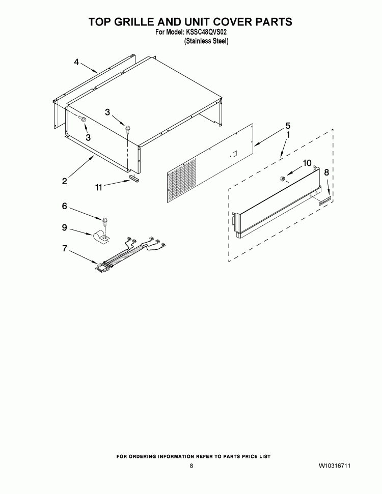 TOP GRILLE AND UNIT COVER PARTS Diagram and Parts List for KSSC48QVS02  KitchenAid Refrigerator
