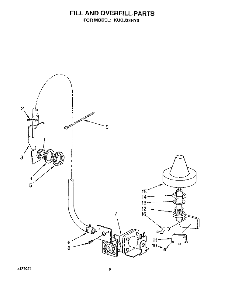 FILL AND OVERFILL Diagram and Parts List for KUDJ23HY3  KitchenAid Dishwasher
