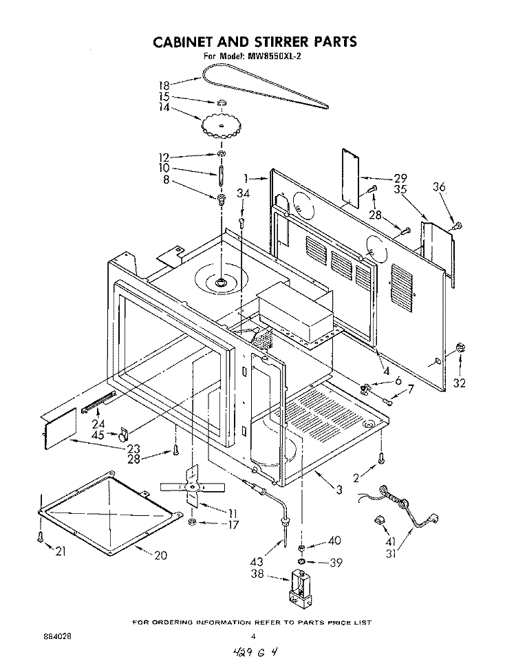 CABINET AND STIRRER Diagram and Parts List for MW8550XL2  Whirlpool Microwave
