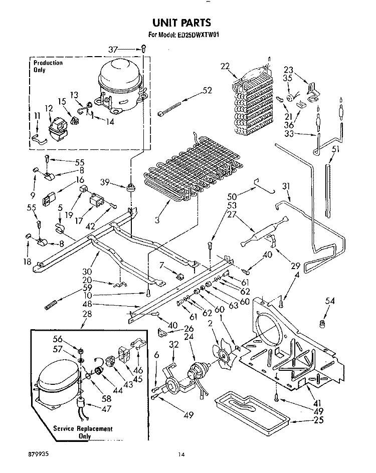 UNIT Diagram and Parts List for ED25DWXTM01  Whirlpool Refrigerator