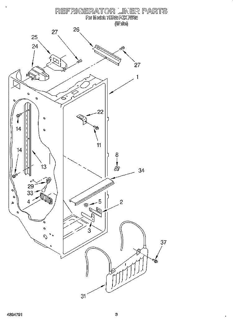 REFRIGERATOR LINER Diagram and Parts List for 7ED25PQXDW02  Whirlpool Refrigerator