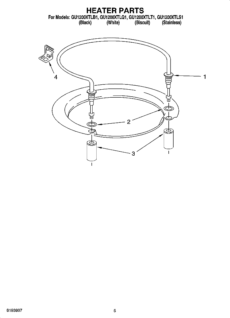 HEATER PARTS Diagram and Parts List for GU1200XTLB1  Whirlpool Dishwasher