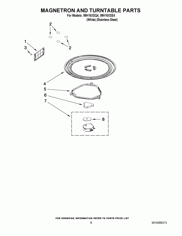MAGNETRON AND TURNTABLE PARTS Diagram and Parts List for IMH16XSQ4  Whirlpool Microwave