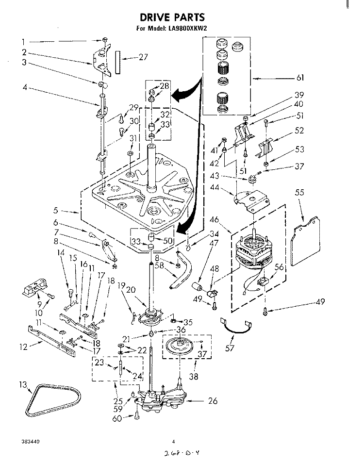 DRIVE Diagram and Parts List for LA9800XKW2  Whirlpool Washer